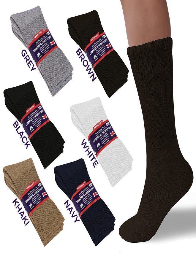 Diamond Star Diabetic Socks, Non-Binding Circulatory Cushion Cotton Crew Diabetic Socks for Men Women 10-13 (3 Pairs Brown) - Image 2